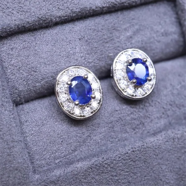Round Sapphire Halo Stud Earrings