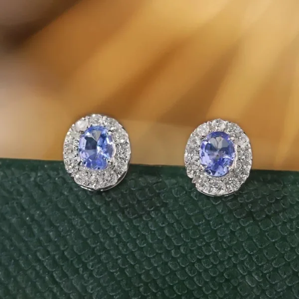 Round Sapphire Halo Stud Earrings - 图片 4
