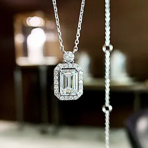 Aquamarine Halo Pendant Necklace