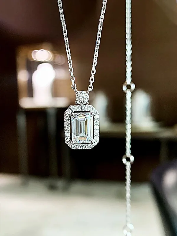 Aquamarine Halo Pendant Necklace