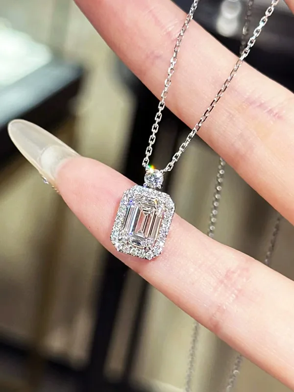 Aquamarine Halo Pendant Necklace - 图片 2