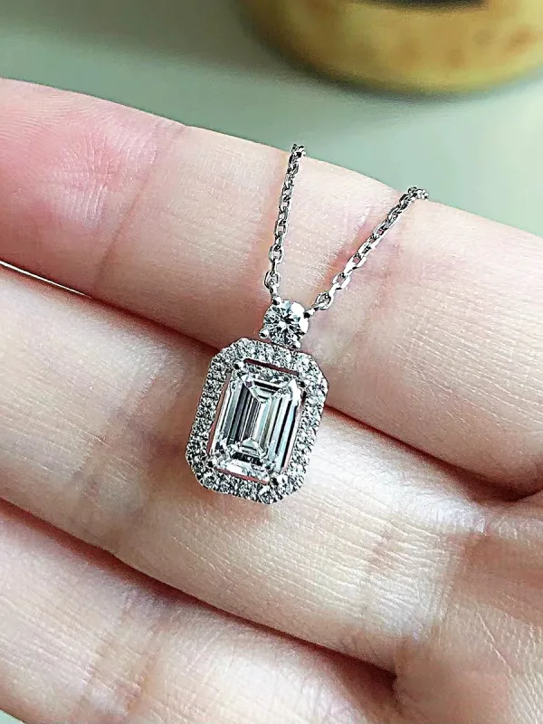 Aquamarine Halo Pendant Necklace - 图片 3