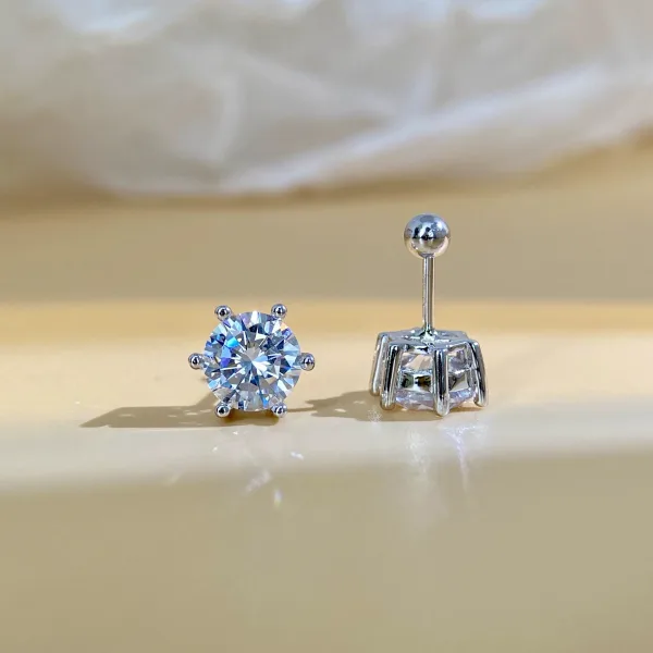 1 Carat Six-Prong Diamond Stud Earrings - 图片 2