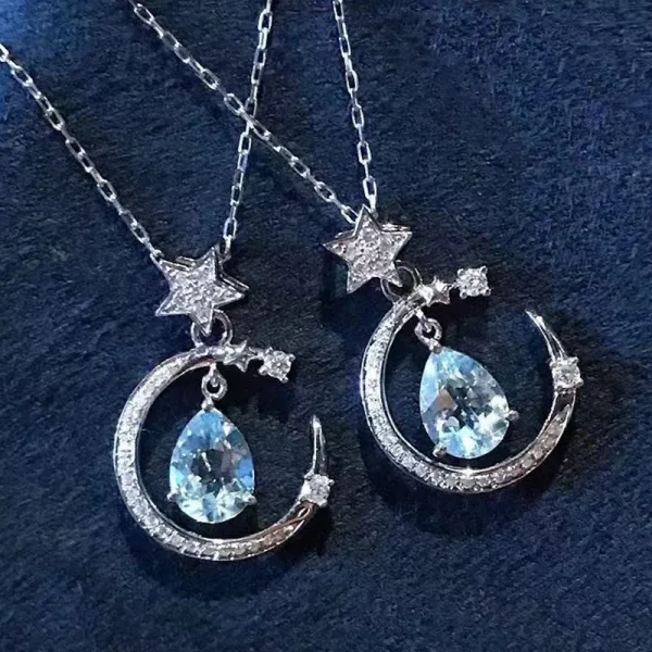 Aquamarine Star and Moon Necklace